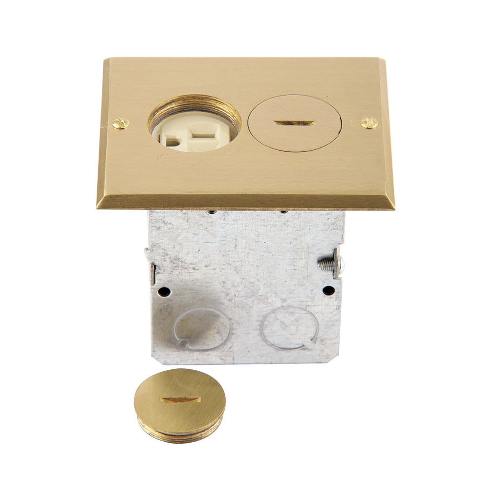 CAJA DE PISO CON TOMA DOBLE 15A 125V PLACA DORADA EAGLE 5797FBA-D
