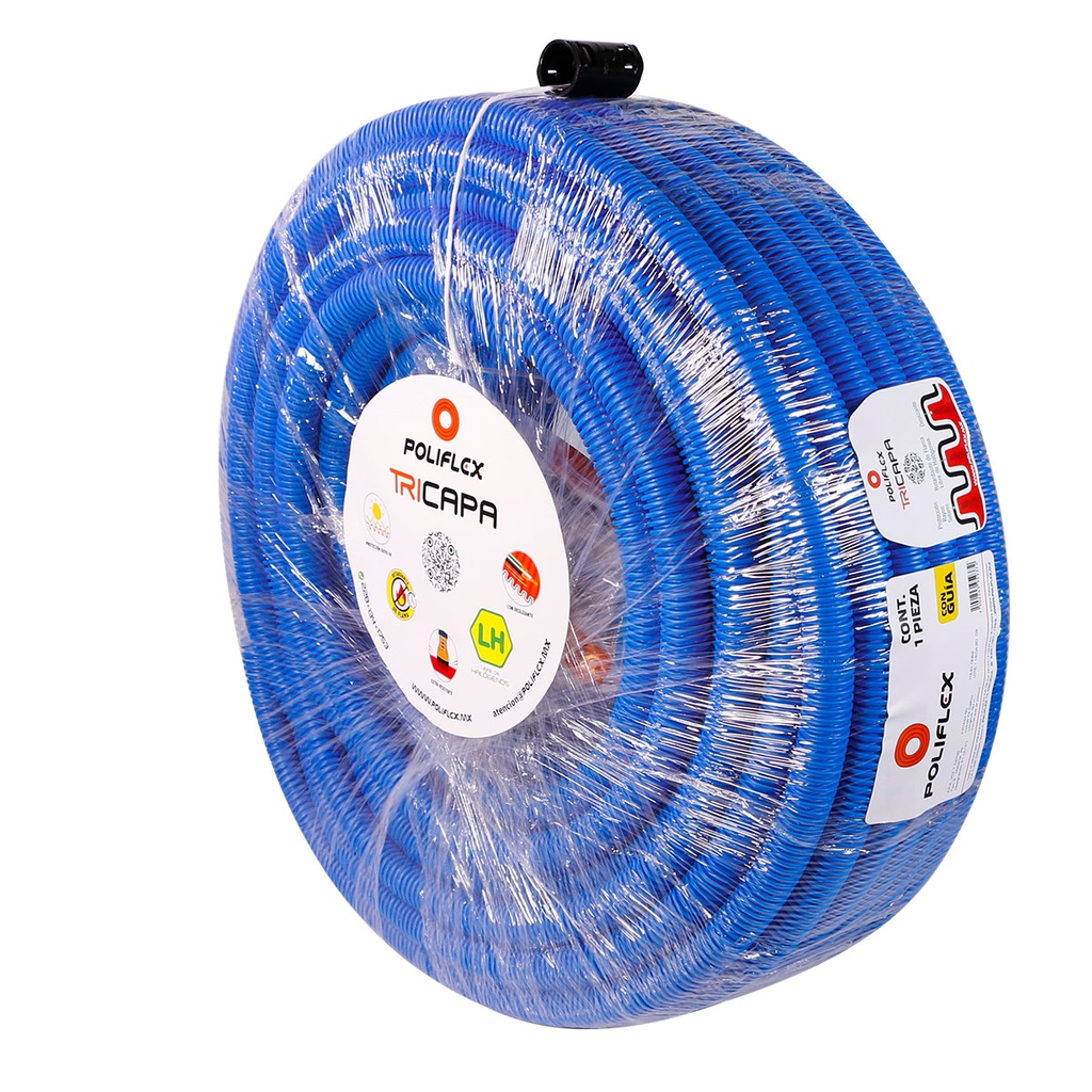 TUBERIA POLIFLEX TRICAPA AZUL 3/4" C/GUIA PLASTICA ROLLO CON 50M