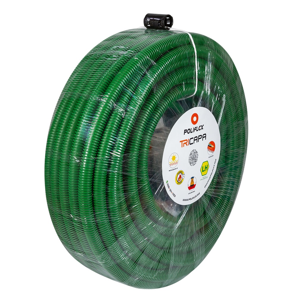 TUBERIA POLIFLEX TRICAPA VERDE 3/4" C/GUIA PLASTICA ROLLO CON 50M