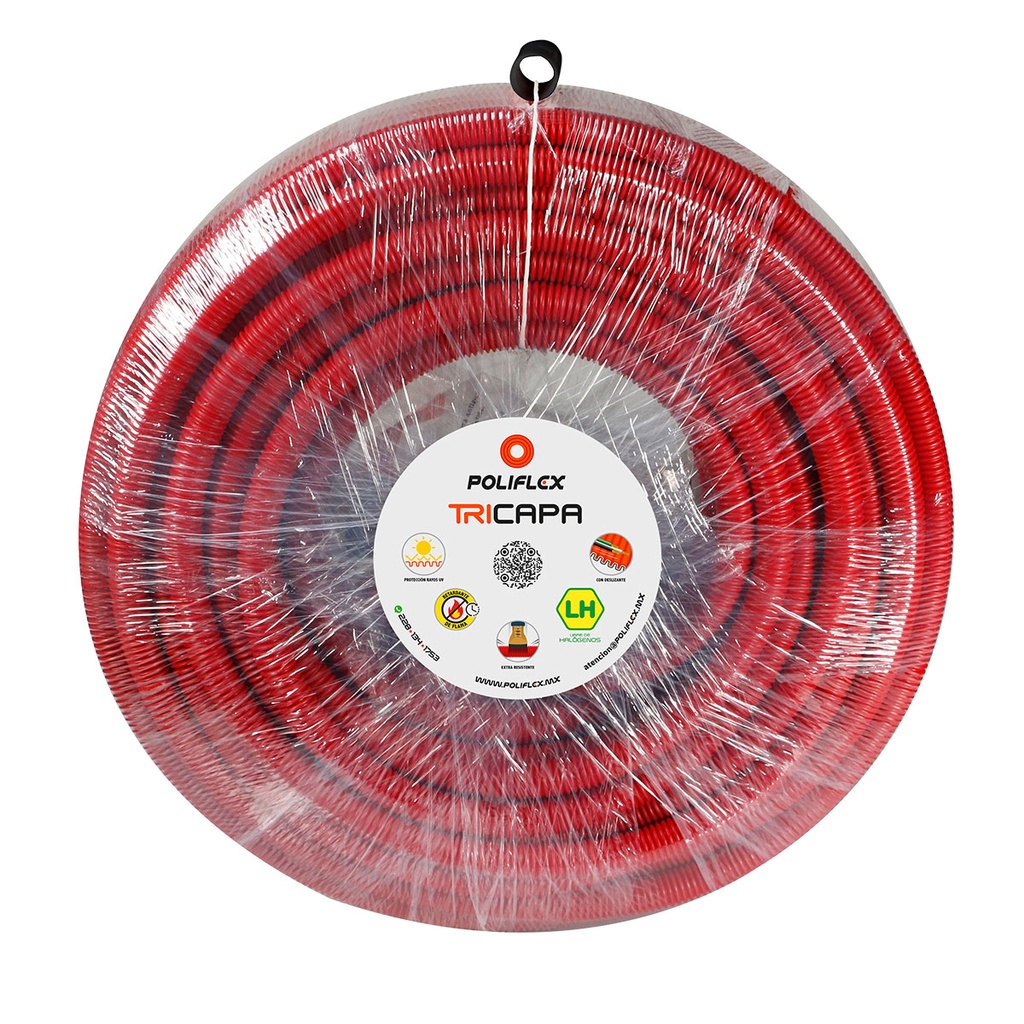 TUBERIA POLIFLEX ROJO EXTRA RESISTENTE 3/4" C/GUIA PLASTICA ( XMTS) ROLLO DE 50MTS