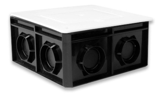 CAJA CUADRADA NEGRA POLIFLEX 3/4" C/TAPA C/4 CONECTORES