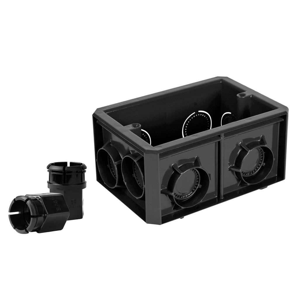 CAJA RECTANGULAR NEGRA POLIFLEX 3/4" C/2 CONECTORES