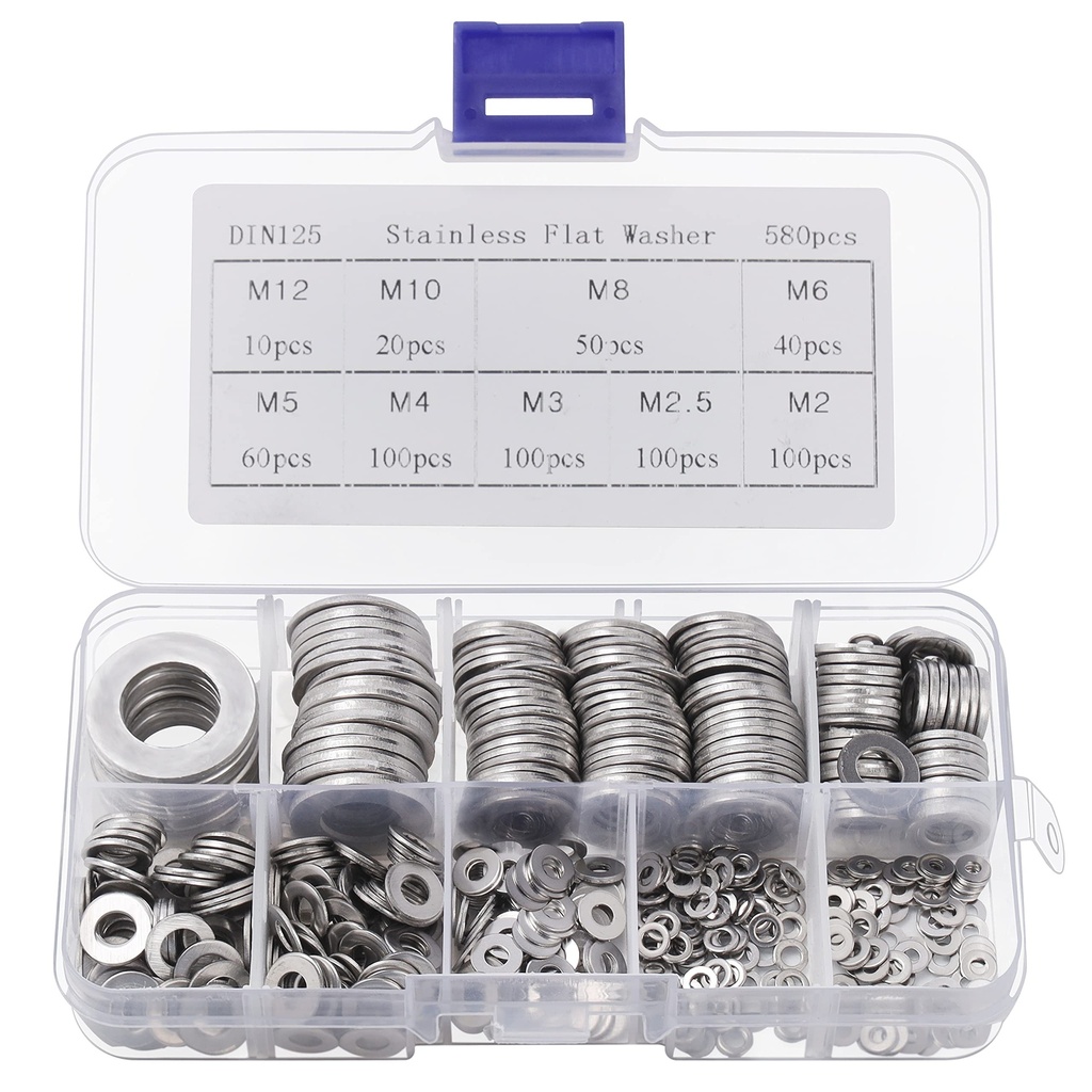 ESTUCHE CON 350 ARANDELAS PLANAS Y DE PRESION