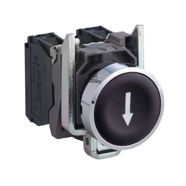BOTON PULSADOR BORDE METALICO COLOR NEGRO+FLECHA 22 MM 1NA