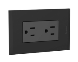 [PLAN-1580] TOMA CORRIENTE DOBLE POLARIZ TIPO AMERICANO LINEA PLATA NEGRO EAGLE
